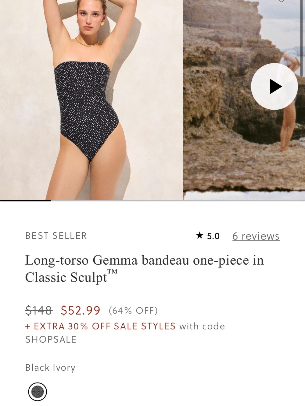 J. Crew Black Ivory Dot Bandeau One-Piece Swimsuit